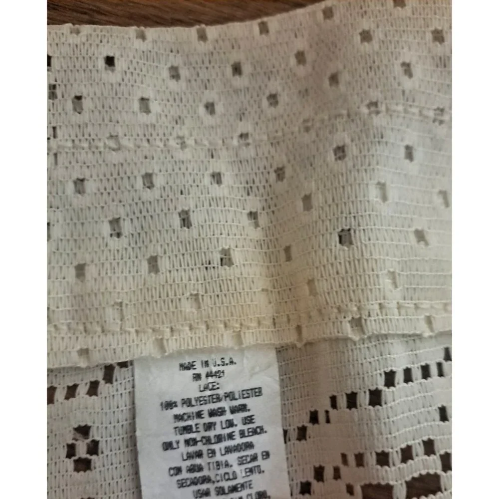 Vintage Knit Lace Curtains Ivory Cabbage Rose 2 PC Cottagecore Farmhouse 66x26